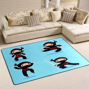 Vloerkleed voor de woonkamer, 100 x 150 cm, Japans Ninja-meisje, antislip, zacht, antislip, grappig tapijt voor woonkamer, keuken, woonkamer