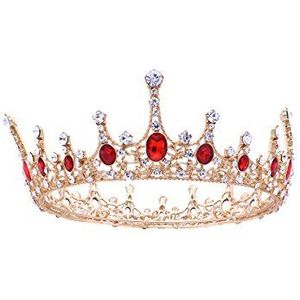 Frcolor Koningin kroon, strass barok vintage bruiloft tiara en kroon (rood)