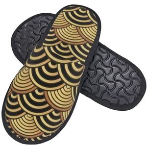 408 Huispantoffels, gouden traditionele Japanse patroon huispantoffels opvouwbare huisschoenen comfortabele katoenen pantoffels voor slaapkamer mannen volwassenen, Harige pantoffels 975, 7/10.5 UK