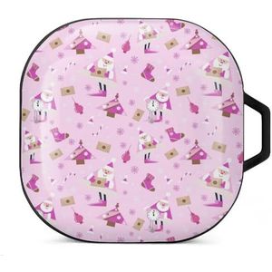 Nieuwjaarspatroon op roze oordopjes hoesje compatibel met Samsung hard shell beschermhoes zwart-stijl