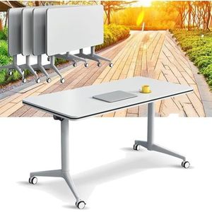 Vergaderzaal tafel vergadertafel, wit kantoor opvouwbare flip-top mobiele trainingstafel, draagbare opvouwbare tafel bureau met bescheidenheid en vergrendelende wielen voor klaslokaal kantoor (kleur: