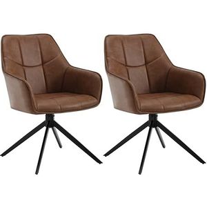 WOLTU EZS10hbr-2 Eetkamerstoelen, draaibaar, set van 2, stoel, eetkamer, eettafel, keukenstoel, draaistoel, beklede stoel met armleuningen, vintage kunstleer, metalen poten, lichtbruin