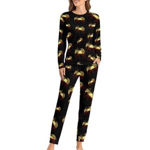 Afrikaanse Wilde Giraffe Olifant Zachte Dames Pyjama Lange Mouw Warm Fit Pyjama Loungewear Sets met Zakken 2XL