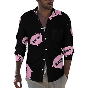 Bacon en roze varken heren revers shirt lange mouw button down print blouse zomer zak T-shirts tops 3XL