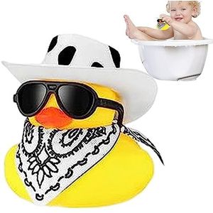 Cowboy Badeend, Mini Duckies Speelgoed Mini Zonnebril Hoed En Denim Sjaal, Zacht En Elastisch Autodashboard Eend, Veilig Geurloos Zonnebril Eend Badspeeltje, Autoornamenten Voor Dashboard Zwembadfeest