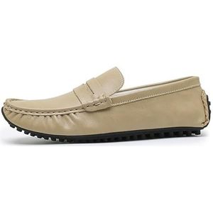 Herenloafers Schoenen PU-leer Penny Driving Loafers Antislip Antislip Flexibele buitenslip-on (Color : Khaki, Size : 44.5 EU)