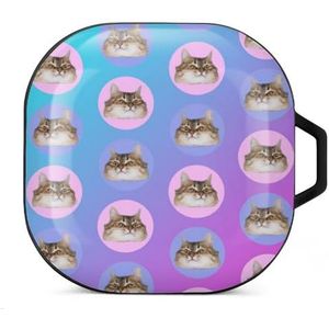 Heads of The Cats in Circles Oordopjes Hoesje Compatibel met Samsung Hard Shell Beschermhoes Zwart-Stijl