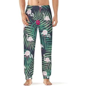 Tropische flamingo en blad heren pyjama broek zachte lange pyjama broek elastische nachtkleding broek 2XL