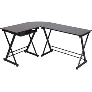SVITA Eckhart Hoekbureau, gamingtafel, 150 x 120 cm, zwarte metalen poten, computertafel, werktafel, pc-tafel, bureau, ruimtebesparend, hoektafel, notenhout-look