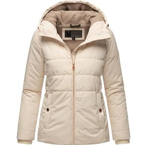 MARIKOO Alemee Winterjas voor dames, warm, gewatteerde jas van gerecycled materiaal met capuchon, maat 16 XS-3XL, crème, L