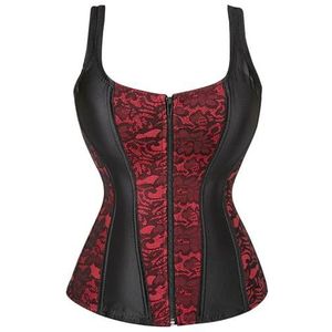 Steampunk Bandjes Overbuste Korset Met Cup Rits Sexy Jacquard Bloemen Corset Taille Cincher Bustier Lingerie Top Plus Size, 2928rood, S