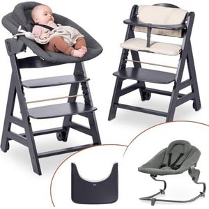 Hauck Kinderstoel Beta Newborn Premium - Babystoel Set vanaf de geboorte met opzetstuk voor pasgeborenen, zitkussen en eetplank, donkergrijs