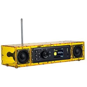 AOVOTO geel ALK103 FM/DAB-radio Doe-het-zelf (doe-het-zelf) kits met acryl omhulsel, doe-het-zelf DAB+/FM-sets met alarmmodus & LCD-display & stereogeluid
