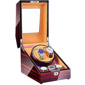 Watch Winder Box voor 2 automatische horloges + 3 opslagruimte Pianolakafwerking met blauw LED-licht Stille motor