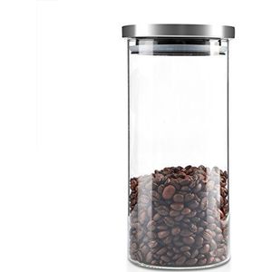 Glazen voorraadpot, 1000 ml, keuken, voedselcontainer, koffiebonen, glas, koffiebonenhouder, roestvrij stalen deksel (1000 ml)