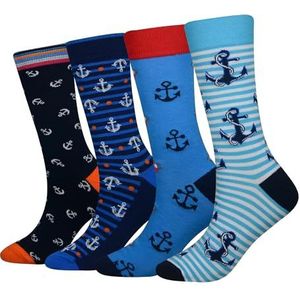 Cansok Heren Anker Marine Marinier Nieuwigheid Crew Kuit sokken Pak van 4