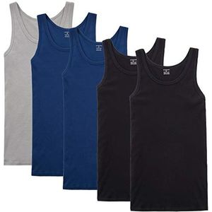 NUOZA Heren Onderhemd Tank Top 5 Pack Fine Rib Spier Shirts Katoen alle Maten en Kleuren-Zwart Blauw Grijs,3XL