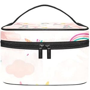 Cartoon Eenhoorn Regenboog Wolk Bloemen Girly Make-up Organizer Tas, Reizen Make-up Tas Organizer Case Draagbare Cosmetische Tas voor Vrouwen en Meisjes Toiletartikelen, Meerkleurig, 22.5x15x13.8cm/8.9x5.9x5.4in