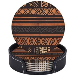 Afrikaanse Modder Doek Tribal Print Lederen Onderzetters Set Van 6 Met Houder Drink Onderzetters Antislip Cup Mat Voor Thuiskantoor Keuken