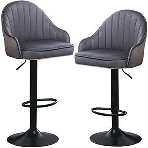 Luxe keukendraaibarkrukken set van 2 - Vintage fluwelen barkrukken met metalen onderstel, kookeilandkrukken, in hoogte verstelbare barstoelen met rugleuning voor eilandteller, pub, bistro