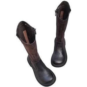 Hoge Cavalier Boots Leren dameslaarzen met brede neus Dikke bodem Enkele ritssluiting Herfst- en winterschoenen (Color : Black real leather, Size : 38)