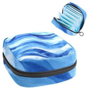 Blauwe en witte wintergolven maandverband opbergtas, grote menstruatiecup zakje met rits, menstruatiepads tas winkel inlegkruisjes tampons voor meisjes vrouwen