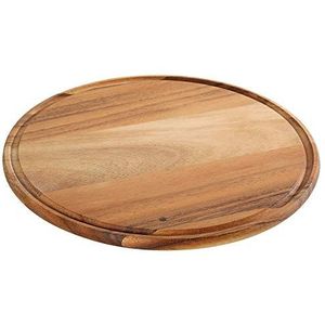 Zassenhaus Pizzabord 33 cm Ø | acaciahouten bord | duurzaam geteeld | houten dienblad rond met sapgoot | pizza plank voor het serveren van pizza of Flammkuchen | snijplank hout