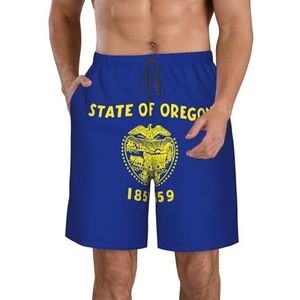 Rhode Island Staat Vlag Print Heren Zwemshorts Trunks Mannen Sneldrogend Ademend Strand Surfen Zwembroek met Zakken, Vlag van de staat Oregon, XXL