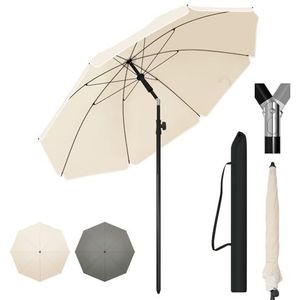 WOLTU Parasol φ 175 cm, Balkonscherm Strandscherm, UV-Bestendig, Waterdicht, in Hoogte Verstelbaar, 45° Knikbaar, Zonwering, Balkon, Terras, Strand, Tuin, Rond, Beige