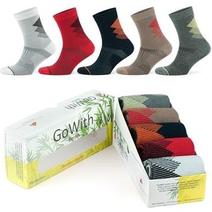 GoWith Bamboo enkelsokken voor heren, ronde mannen atletische fun golf wandelsokken, 5 paar, schoenmaat: 8,5-10,5, assortiment wit