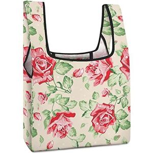 Rose Bloemen Herbruikbare het Winkelen Zakken Vouwbare Grocery Bags Large Fold Up Tote Bag met Lange Handvatten