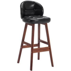 Barkrukken Barstoelen Moderne Kunstleer Gestoffeerde Barkrukken Met Rugleuning Op Tegenhoogte Barkruk Met Houten Poten Barkruk Stoel Bar Stoelen (Color : Black, Size : With Brown Leg)