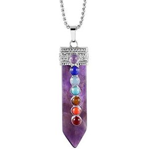 Gem Stone Sword Taper Hanger Ketting Sliver Color Healing 7 Chakra Crystal Pendulum Reiki Sieraden-Amethist