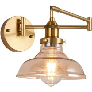 LANGDU Moderne minimalistische wandgemonteerde leeslamp goud thuis wandlamp met amberkleurige glazen kap vintage zwenkarm wandlamp for slaapkamer woonkamer studeerkamer (Color : A)