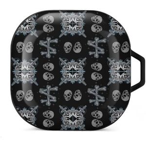 Roses Frame Skull And Bones Cross Oordopjes Hoesje Compatibel met Samsung Hard Shell Beschermhoes Zwart-Stijl