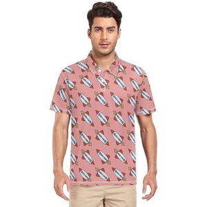 LI ZHI XIN Heren poloshirt korte mouwen werk T-shirt zomer top klassieke kraag sweatshirt met 2 knopen voor golf tennis outdoor sport ruimteschip cartoon patroon, Meerkleurig, S