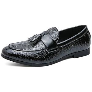 Heren loafers schoen gepolijste teen krokodillenprint met kwastje veganistisch leer antislip antislip lichtgewicht klassieke instapper (Color : Black, Size : 44.5 EU)