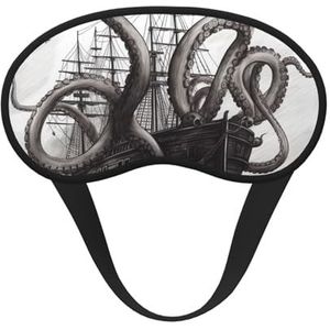 Zwart-wit octopus en schip slaapmasker zacht comfortabel oogmasker met verstelbare riem verduistering oogslaap schaduw cover voor vrouwen meisjes mannen reizen yoga dutje ploegendienst werk