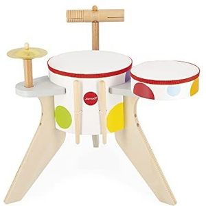 Janod J07614 - Batterij van hout Confetti - Muziekinstrument voor kinderen - Imitatie en Muzikaal Ontwaken Speelgoed - 4 Percussies - Waterverf - Vanaf 3 jaar