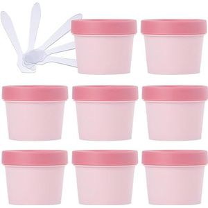 OIFAODAO， 10 stuks 50ml roze masker mengkom lege 50g plastic voorraadpotten met binnenvoering for opslag lichaam hand gezichtscrème lotion gel 5x spatel ，Cosmetische potjes(Roze,100ml)
