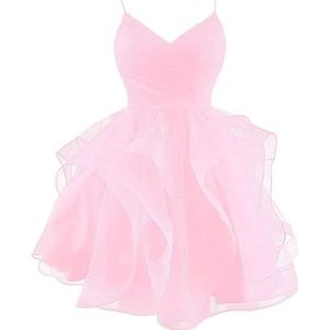 Glitter Tule Bruidsmeisjesjurken voor Bruiloft Pluizige Prinses Baljurken Plooien Cocktail Jurk Plus Size, Lichtroze, 32