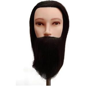 100% echt haar 16"" mannelijk mannequinhoofd met baard en verzorging (zwart)