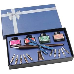 Belle Vous Houten Kalligrafie Pennen Set met Houder, Inktflessen en Punten (16 stuks) – Inkt dip Schrijven Vulpen – Ideaal Voor Beginners en Volwassenen