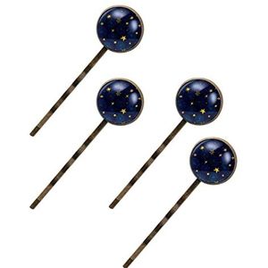 Donkerblauw Boho Bloem Sterren Patroon Print Haar Clips Voor Vrouwen Meisjes, 4 Pack Haar Haarspeldjes Bobby Pins Haarspelden Accessoires Geschenken