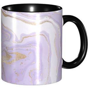 BEEOFICEPENG Mok, 330ml Custom Keramische Cup Koffie Cup Thee Cup voor Keuken Restaurant Kantoor, Lavendel Paars Marmer Gouden Lijn