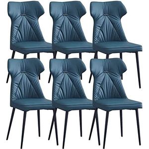 GEIRONV Eetkamerstoelen set van 6, lederen woonkamer keuken lounge toonbank stoelen stevige koolstofstalen metalen poten Eetstoelen (Color : 6pcs, Size : Dark blue)