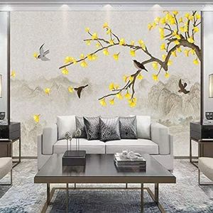 Klassieke Ginkgo Biloba Vogel En Bloem Landschap Schilderij 3D Behang Poster Woonkamer Bank Slaapkamer Eetkamer Home Decoratie Muur-350cm×256cm