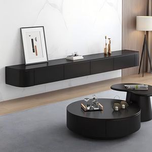 Televisietafel/TV Lowboard Zwevend TV Meubel | TV Kast | Woonkamer Meubel Wandgemonteerde Tv-kast Zwevende Planken Met Deur Moderne Stijl TV-houder(Black,220cm)