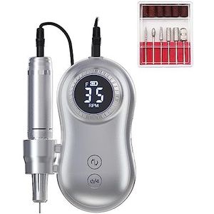 Nagelvijl elektrisch, Nieuwe 35000 RPM nagelmachine, manicuremachine, elektrische nagelboormachine, elektrische nagelvijl LED-display, oplaadbaar for alle gel(Silver)