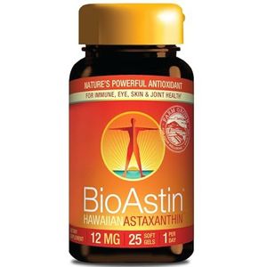 BioAstin Hawaiian Astaxanthine - 25 ct - 12 mg originele hoge potentie één per dag formule - ondersteunt gewricht, huid, ooggezondheid op natuurlijke wijze - een superantioxidant geteeld in Hawaï